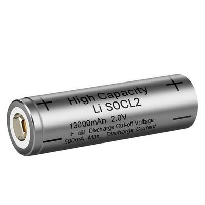 Batería de alta capacidad Li SOCL2 13000mAh 2.0V Voltaje de corte de descarga 500mA Corriente de descarga máxima